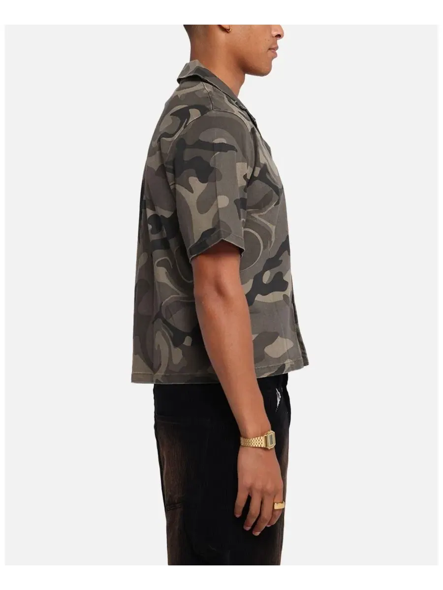 Мужская рубашка с принтом камуфляж, модель Washed Camo Button Up XXIII — изображение 4 из 5, зеленый