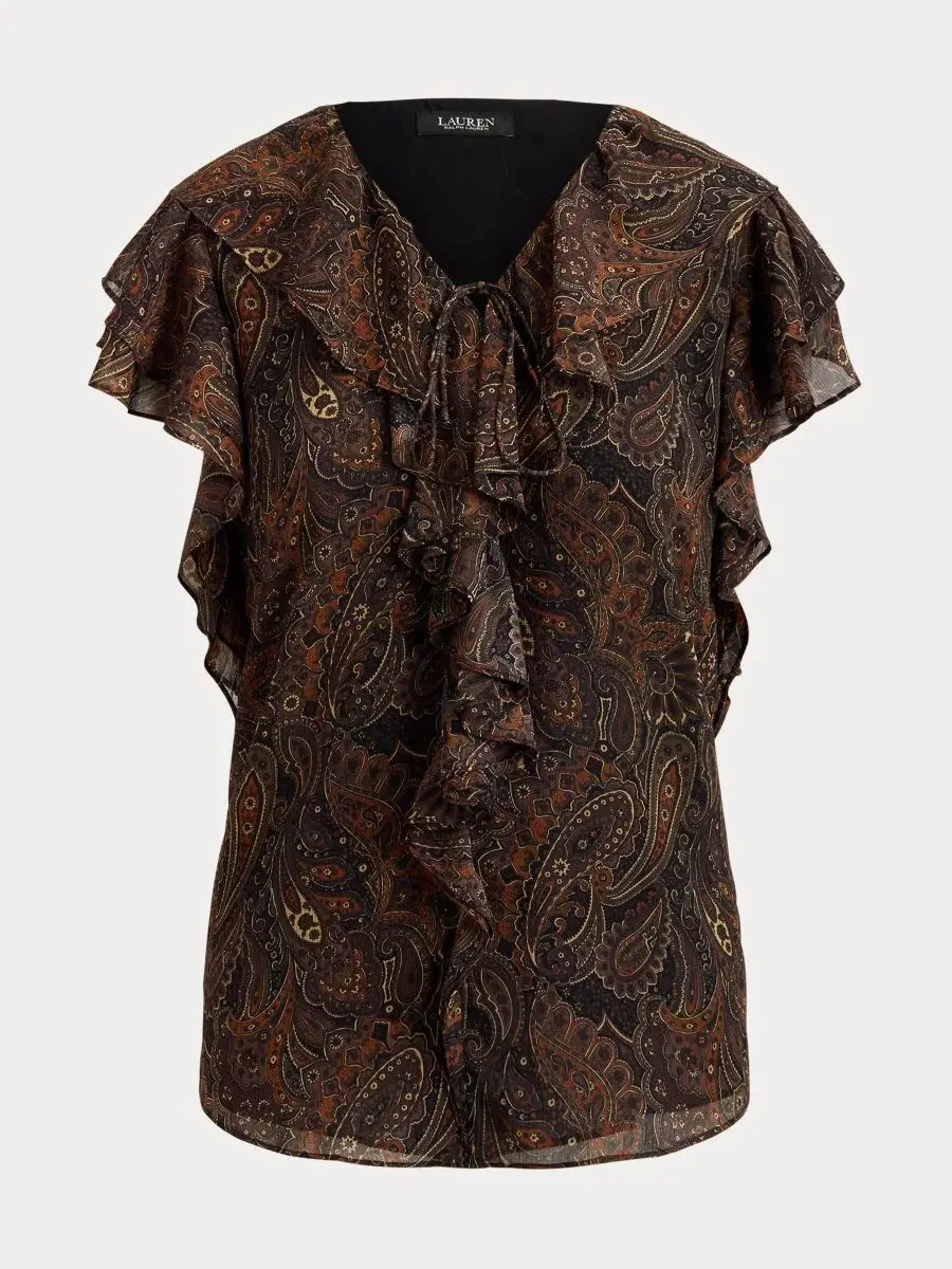 Блуза с воротником V и рюшами, с принтом пейсли Lauren Ralph Lauren — изображение 5 из 6, черный мульти