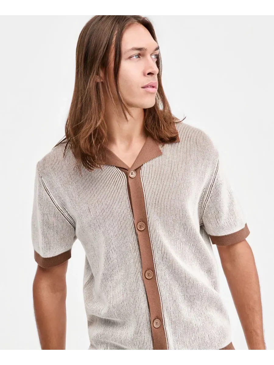 Мужская рубашка-поло с коротким рукавом, модель Plaited Short-Sleeve Camp Shirt Sun + Stone — изображение 2 из 3, коричневый