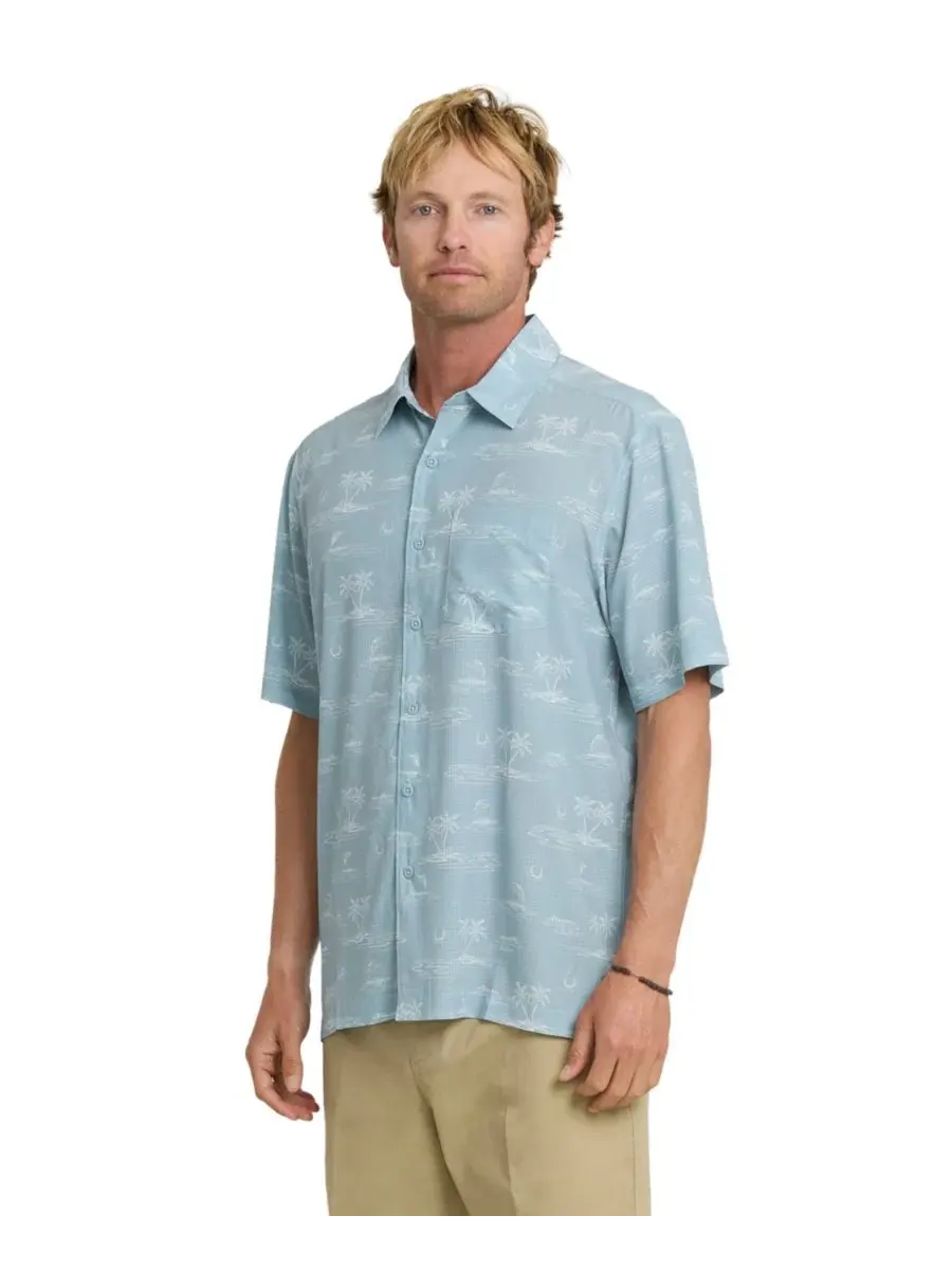Мужская рубашка с коротким рукавом, принт Quiksilver Waterman — изображение 2 из 3, синий
