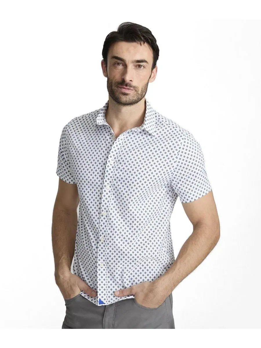 Мужская рубашка на пуговицах с коротким рукавом, с принтом, модель Tidwell Short Sleeve Button Up — изображение 2 из 3, белый