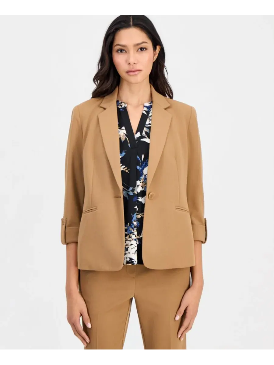 Комплект из жакета с воротником-шалью и брюк Anne Klein Essentials — изображение 1 из 5, бежевый