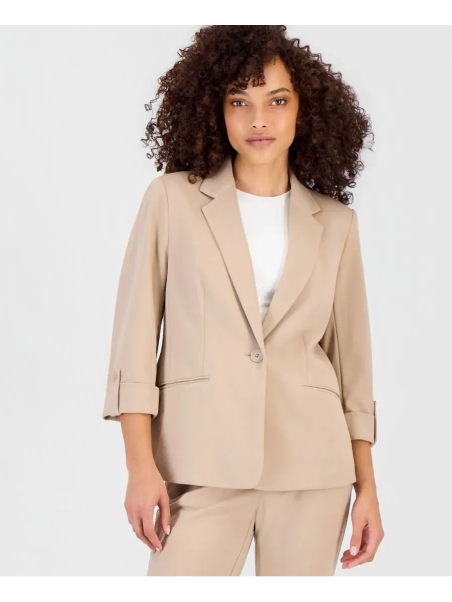 Женский костюм-двойка с жакетом с вырезом и брюками Anne Klein Essentials — изображение 1 из 3, бежевый