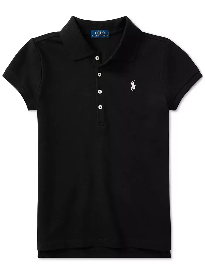 Детская поло для девочек 7-16 лет из стрейч хлопка с сетчатой тканью Polo Ralph Lauren — изображение 1 из 2, черный