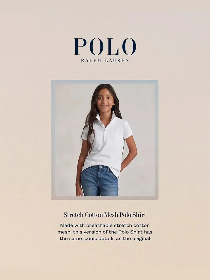 Рубашка поло из эластичного хлопка для больших девочек Polo Ralph Lauren — изображение 3 из 7, синий
