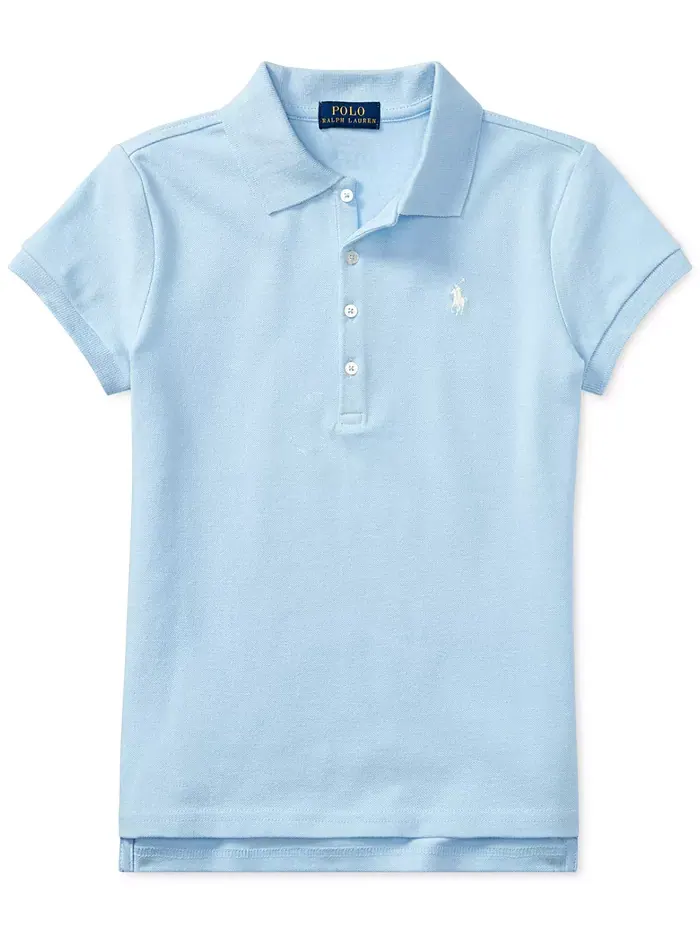 Детская поло для девочек 7-16 лет из стрейч хлопка с сетчатой тканью Polo Ralph Lauren — изображение 1 из 2, синий