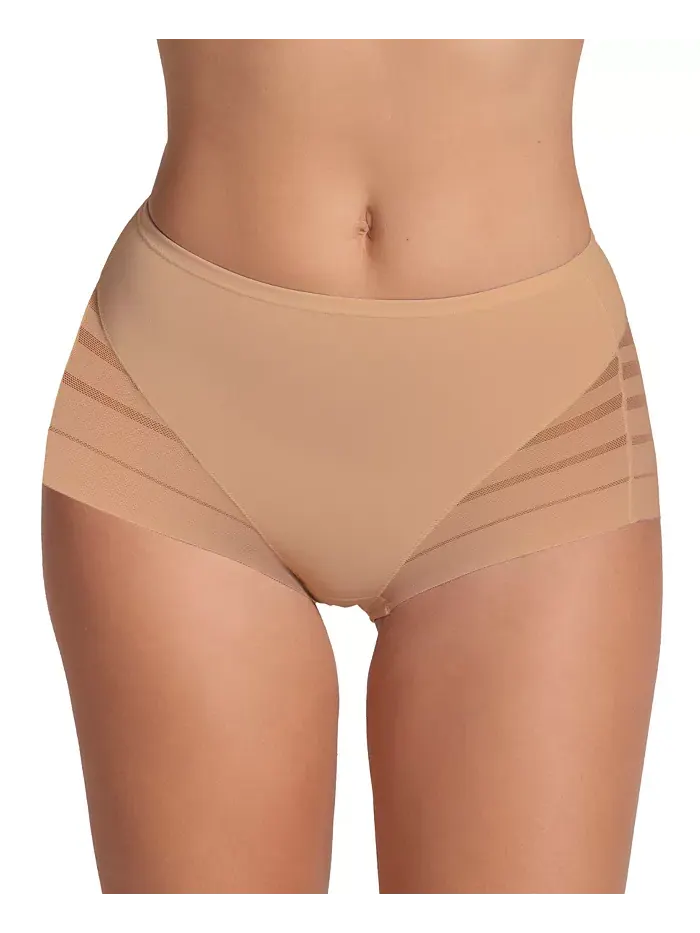 Женские кружевные трусы-утягивающие Classic Shaper Panty с полосками Leonisa — бежевый