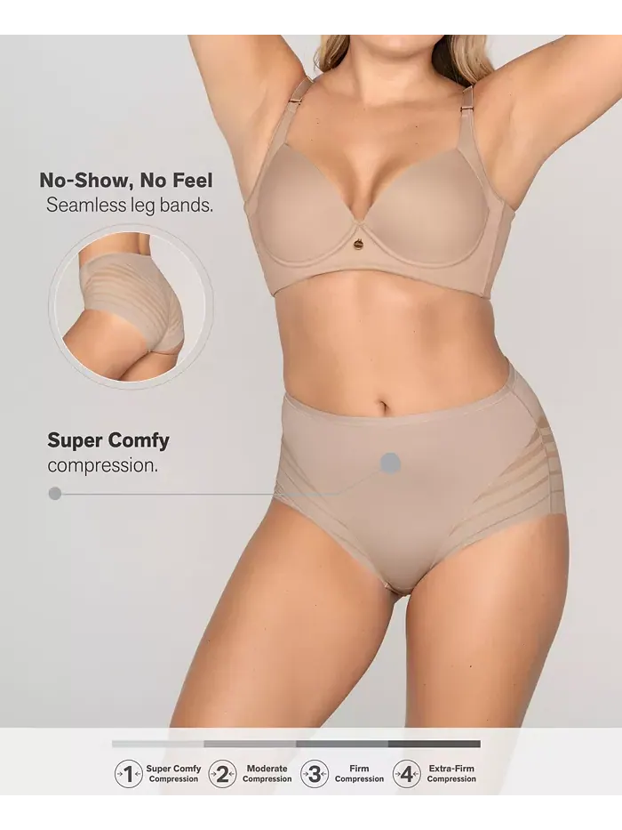 Женские кружевные трусы-утягивающие Classic Shaper Panty с полосками Leonisa — изображение 3 из 11, светлый бежевый