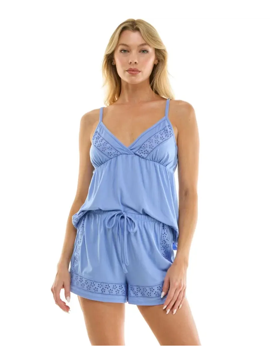 Женский комплект из топа с V-образным вырезом и шорт, 2 предмета Jaclyn Intimates — голубой