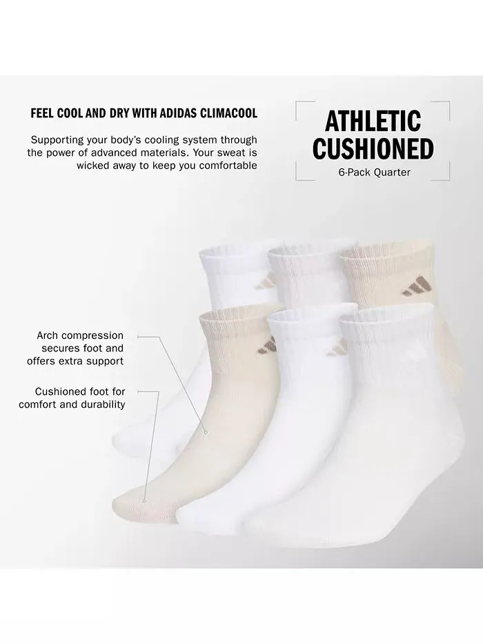 Мужские носки с логотипом, 6 пар, четверть чулок adidas — изображение 2 из 6, бежевый