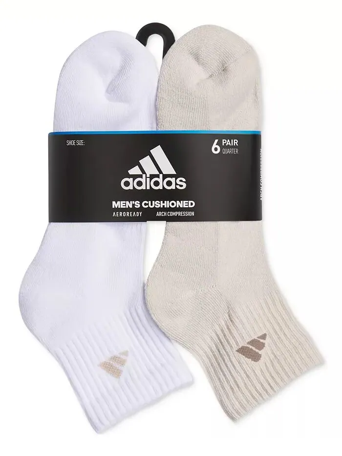 Мужские носки с логотипом, 6 пар, четверть чулок adidas — изображение 3 из 6, бежевый