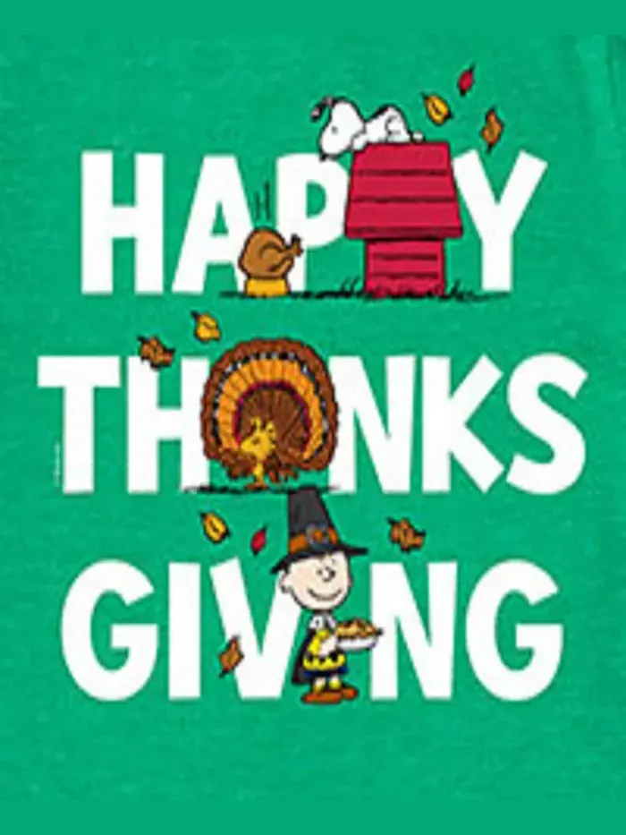Футболка с принтом "Happy Thanksgiving" для мальчиков старшего возраста Peanuts — изображение 3 из 3, зеленый