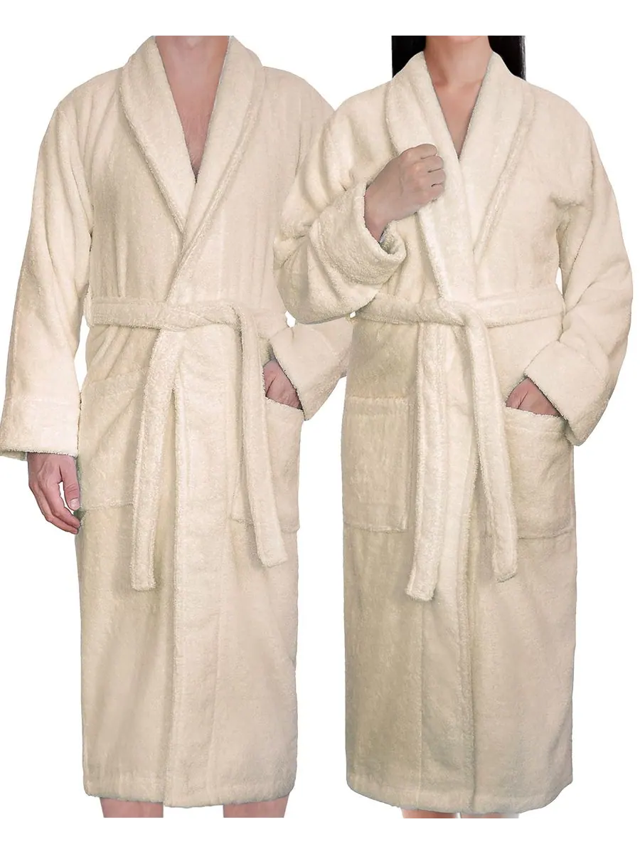 Легкие плюшевые банные халаты с воротником-шалью American Soft Linen — бежевый