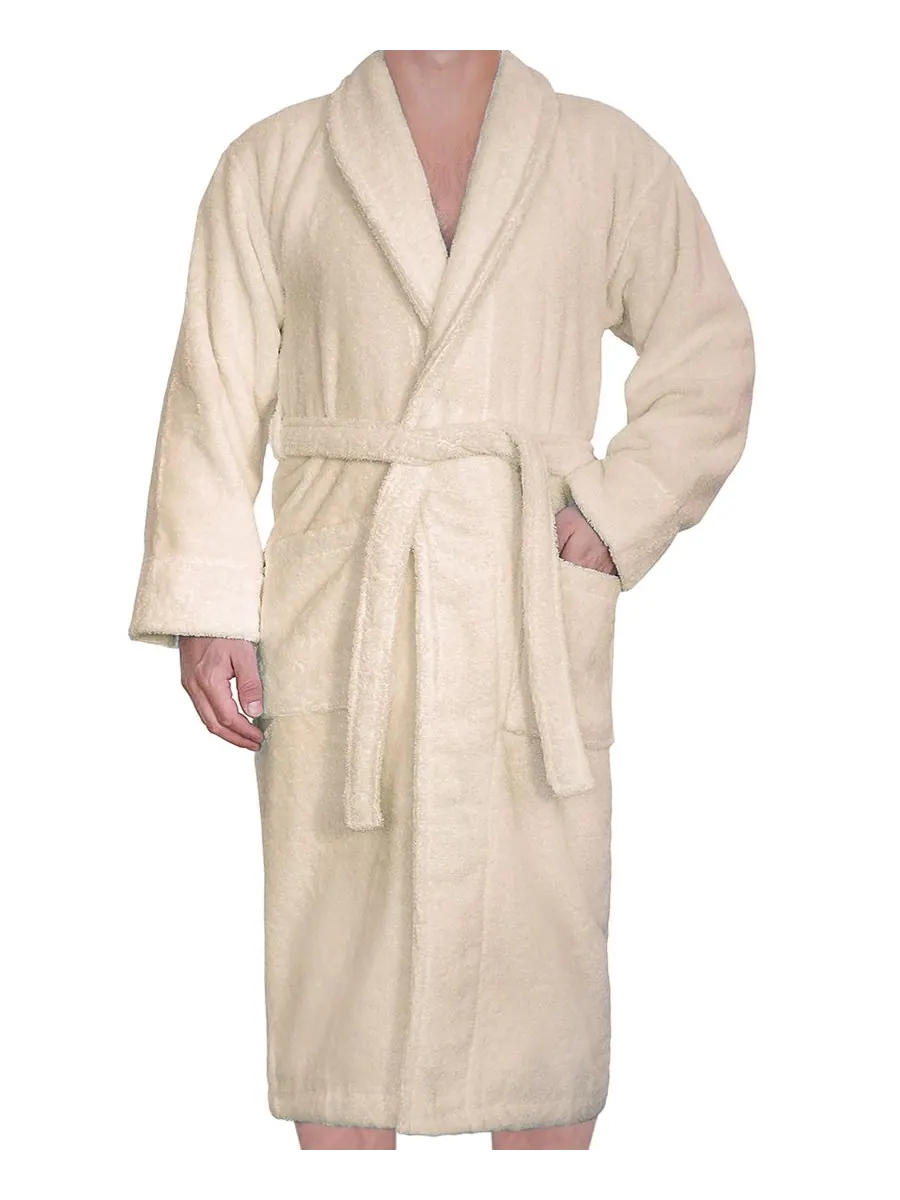 Легкие плюшевые банные халаты с воротником-шалью American Soft Linen — изображение 2 из 6, бежевый