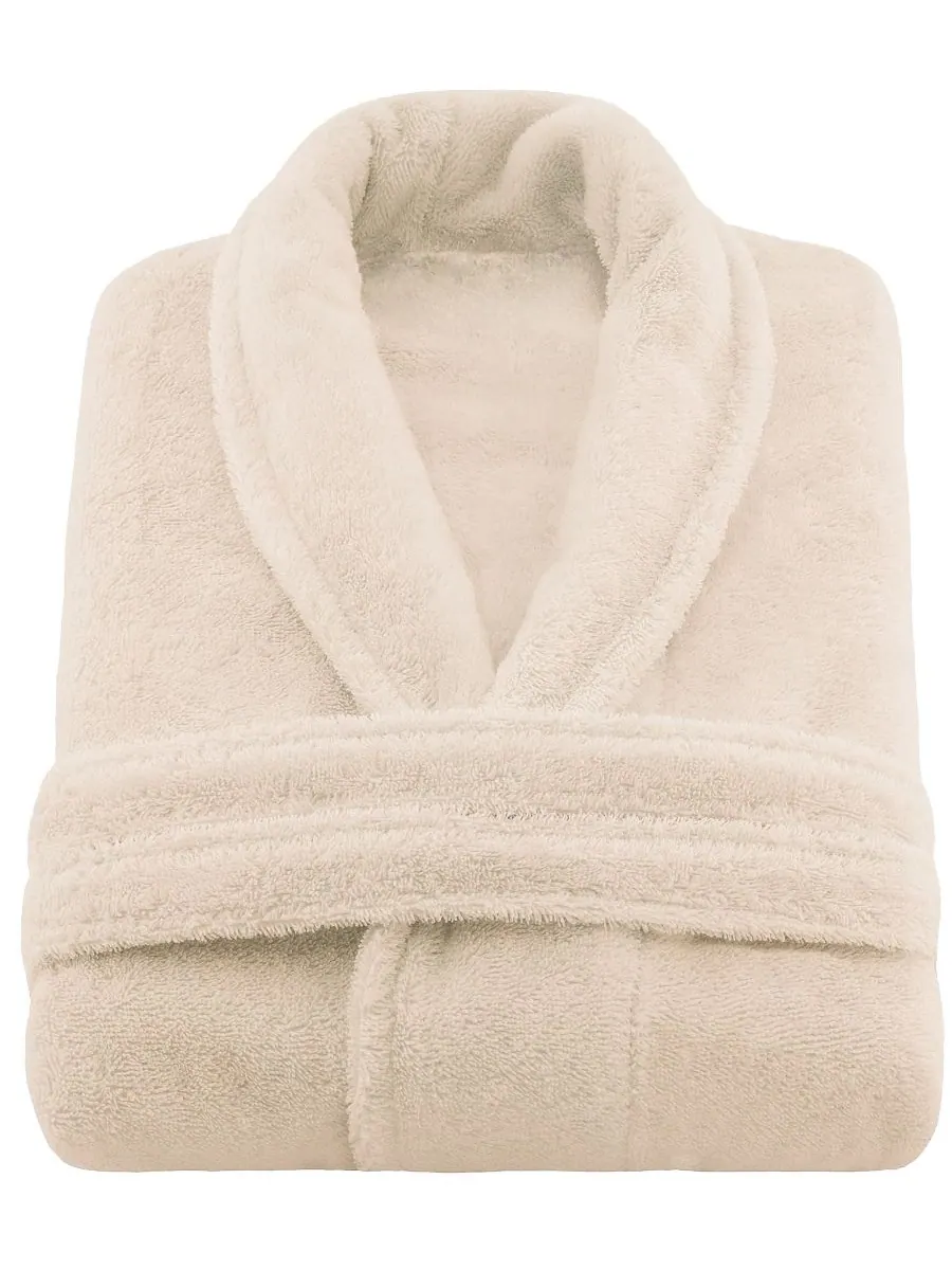 Легкие плюшевые банные халаты с воротником-шалью American Soft Linen — изображение 3 из 6, бежевый