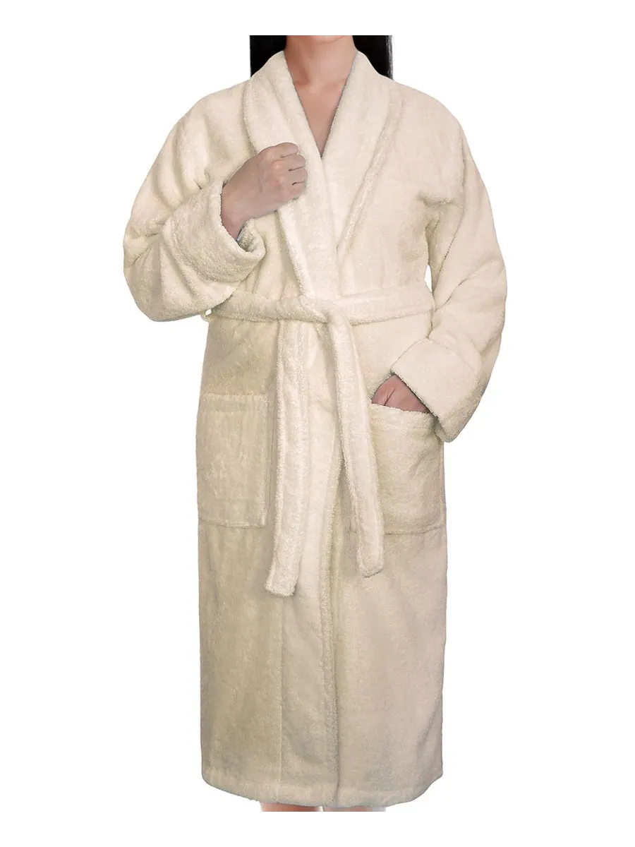 Легкие плюшевые банные халаты с воротником-шалью American Soft Linen — изображение 4 из 6, бежевый