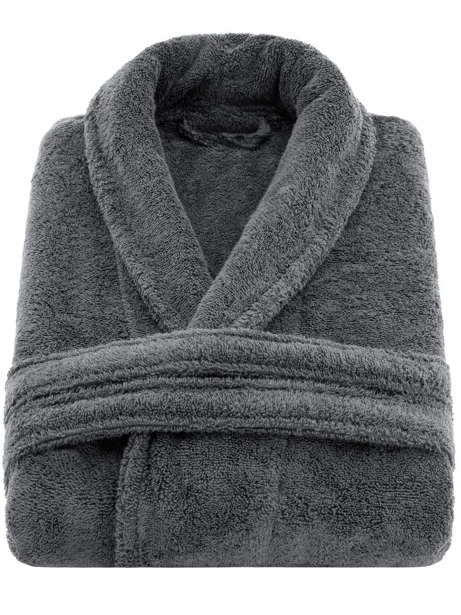 Легкие плюшевые банные халаты с воротником-шалью American Soft Linen — изображение 3 из 6, серый