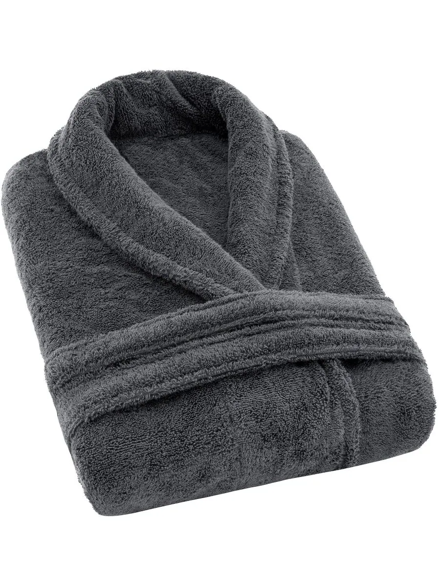 Легкие плюшевые банные халаты с воротником-шалью American Soft Linen — изображение 6 из 6, серый