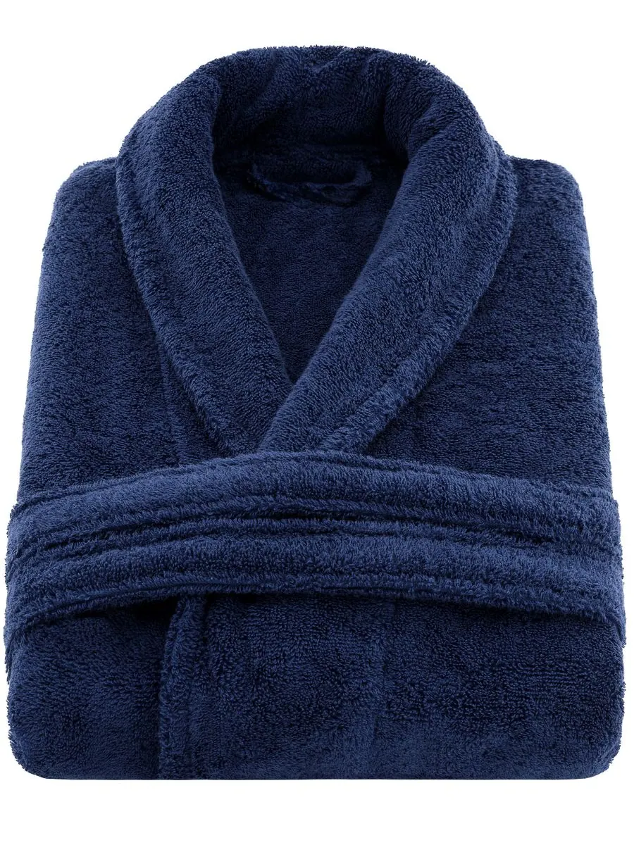 Легкие плюшевые банные халаты с воротником-шалью American Soft Linen — изображение 3 из 6, темно-синий