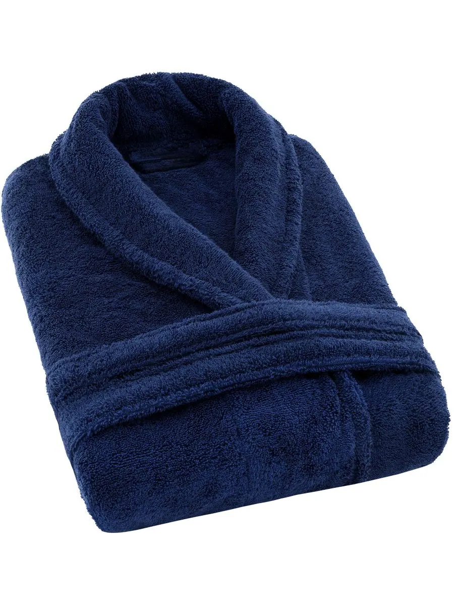 Легкие плюшевые банные халаты с воротником-шалью American Soft Linen — изображение 6 из 6, темно-синий