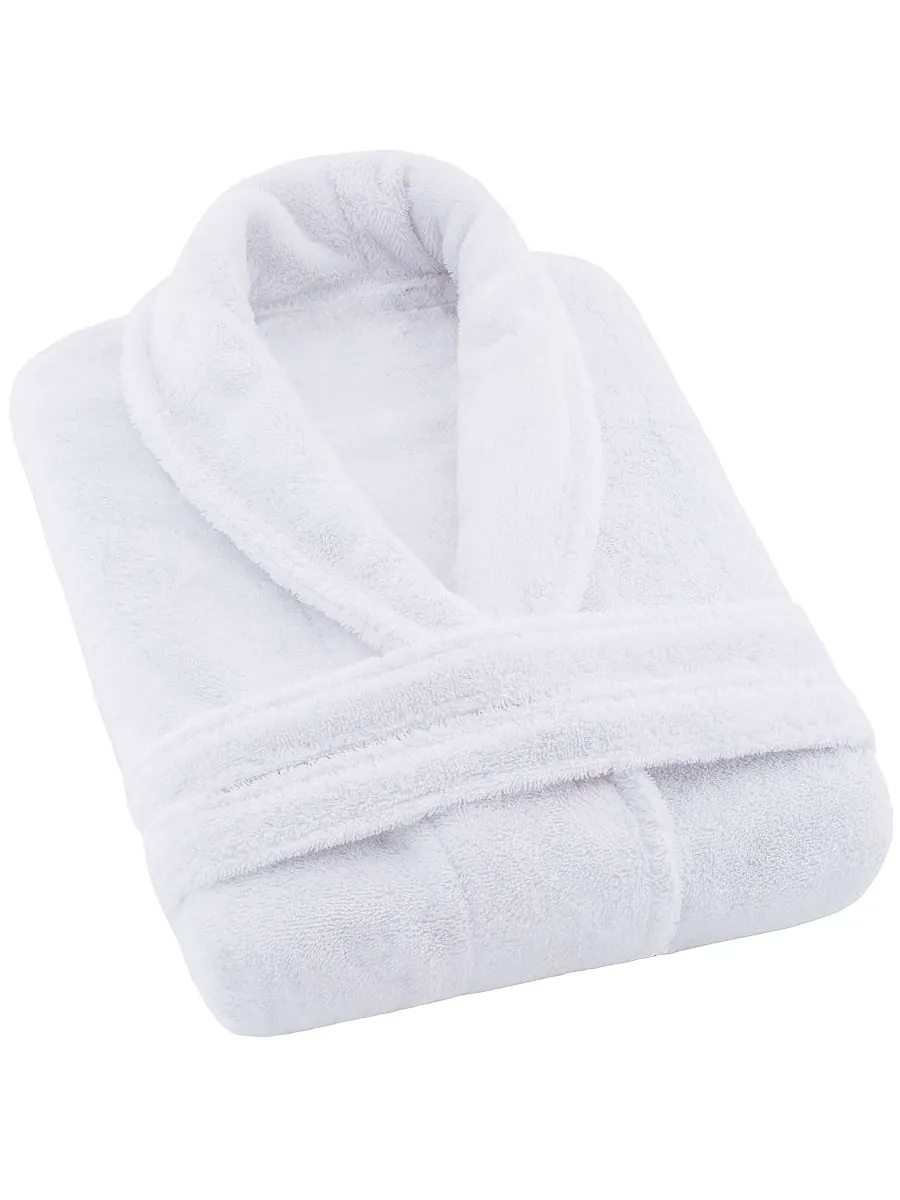 Легкие плюшевые банные халаты с воротником-шалью American Soft Linen — изображение 6 из 6, белый