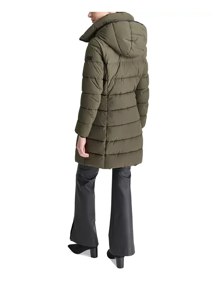 Женская стеганая куртка с капюшоном и молнией спереди Dkny — изображение 2 из 7, зеленый