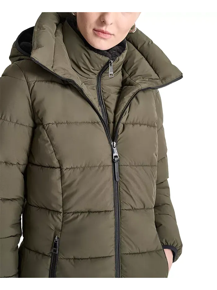 Женская стеганая куртка с капюшоном и молнией спереди Dkny — изображение 4 из 7, зеленый