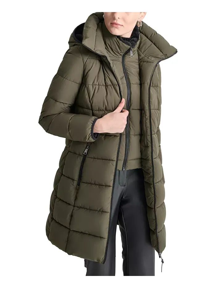 Женская стеганая куртка с капюшоном и молнией спереди Dkny — изображение 5 из 7, зеленый