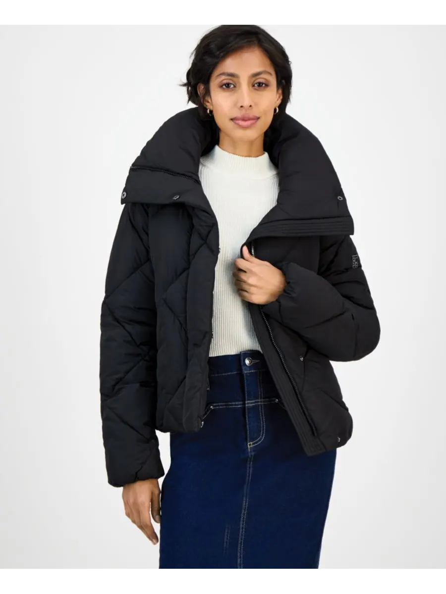 Женское короткое пуховое пальто с ромбовидным узором BCBG — изображение 1 из 2, черный