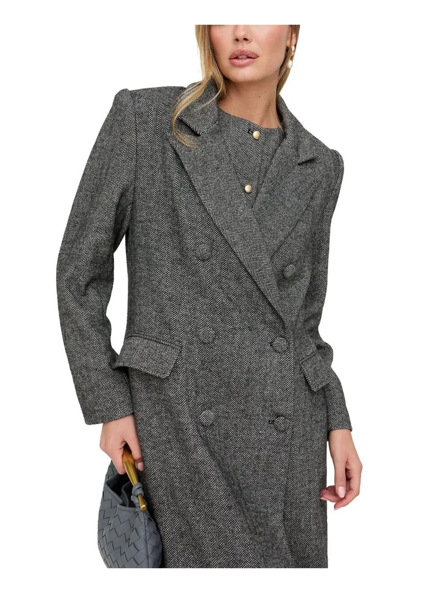Женское пальто Jakki с приталенным силуэтом и принтом в елочку Lily and Lionel London — изображение 3 из 4, серый