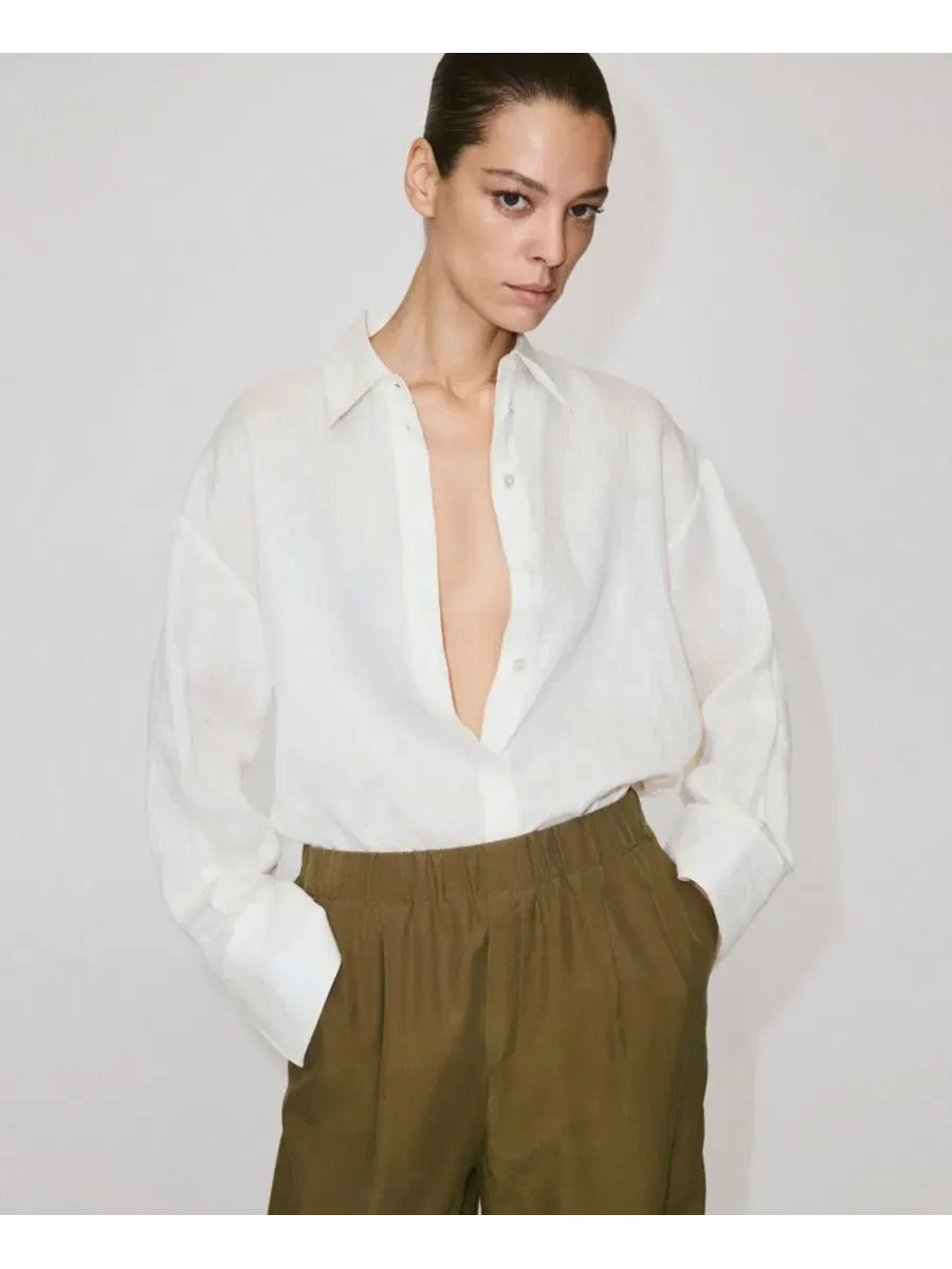 Брюки свободного кроя из лиоцелла Baggy Lyocell Pants MANGO — изображение 7 из 7, хаки