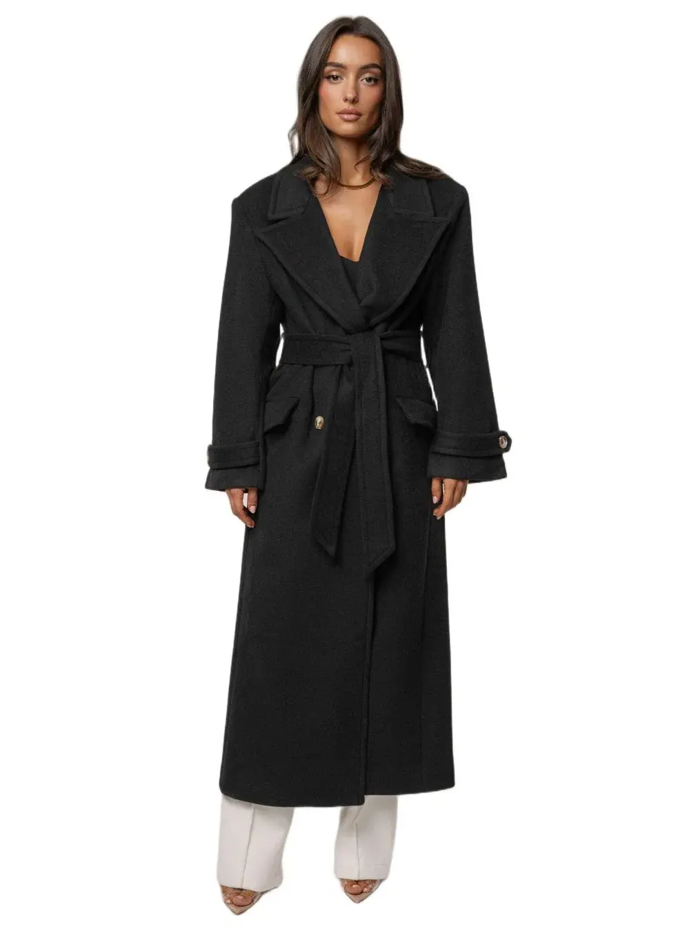 Пальто-тренч с поясом Empire Longline Coat JLUXLABEL — изображение 3 из 8, черный