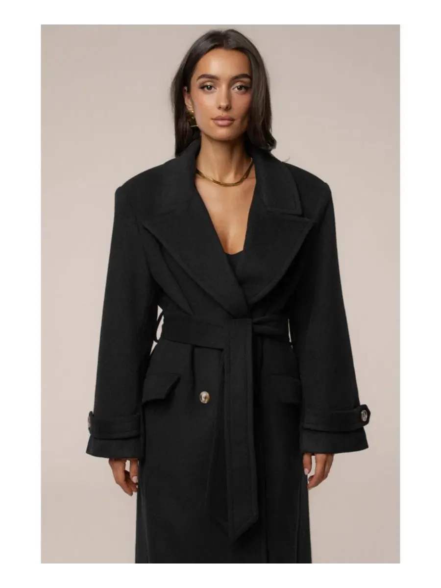 Пальто-тренч с поясом Empire Longline Coat JLUXLABEL — изображение 4 из 8, черный