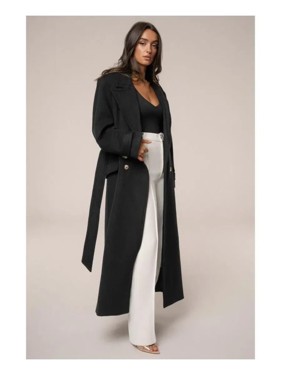 Пальто-тренч с поясом Empire Longline Coat JLUXLABEL — изображение 5 из 8, черный