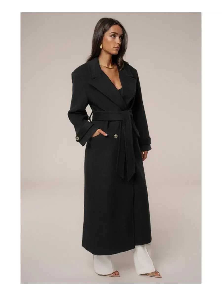 Пальто-тренч с поясом Empire Longline Coat JLUXLABEL — изображение 6 из 8, черный