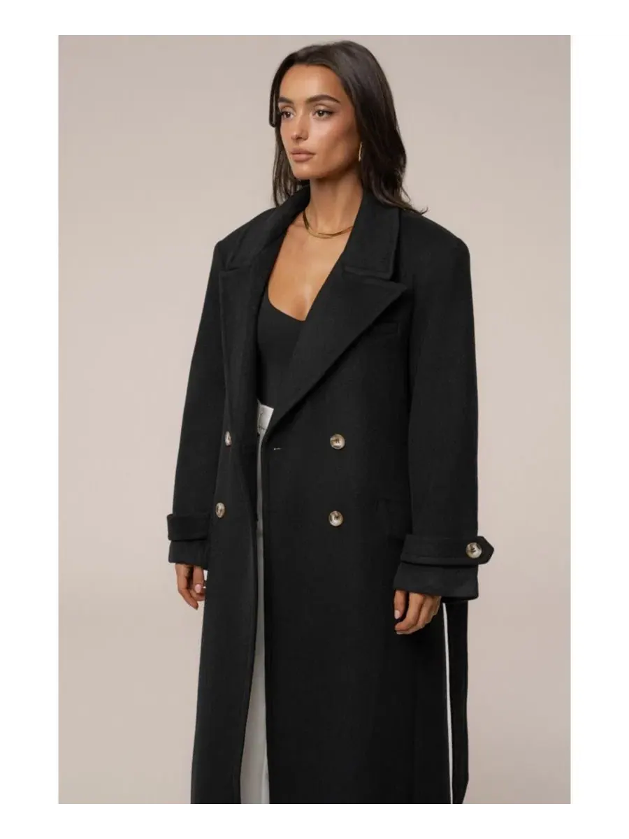 Пальто-тренч с поясом Empire Longline Coat JLUXLABEL — изображение 7 из 8, черный