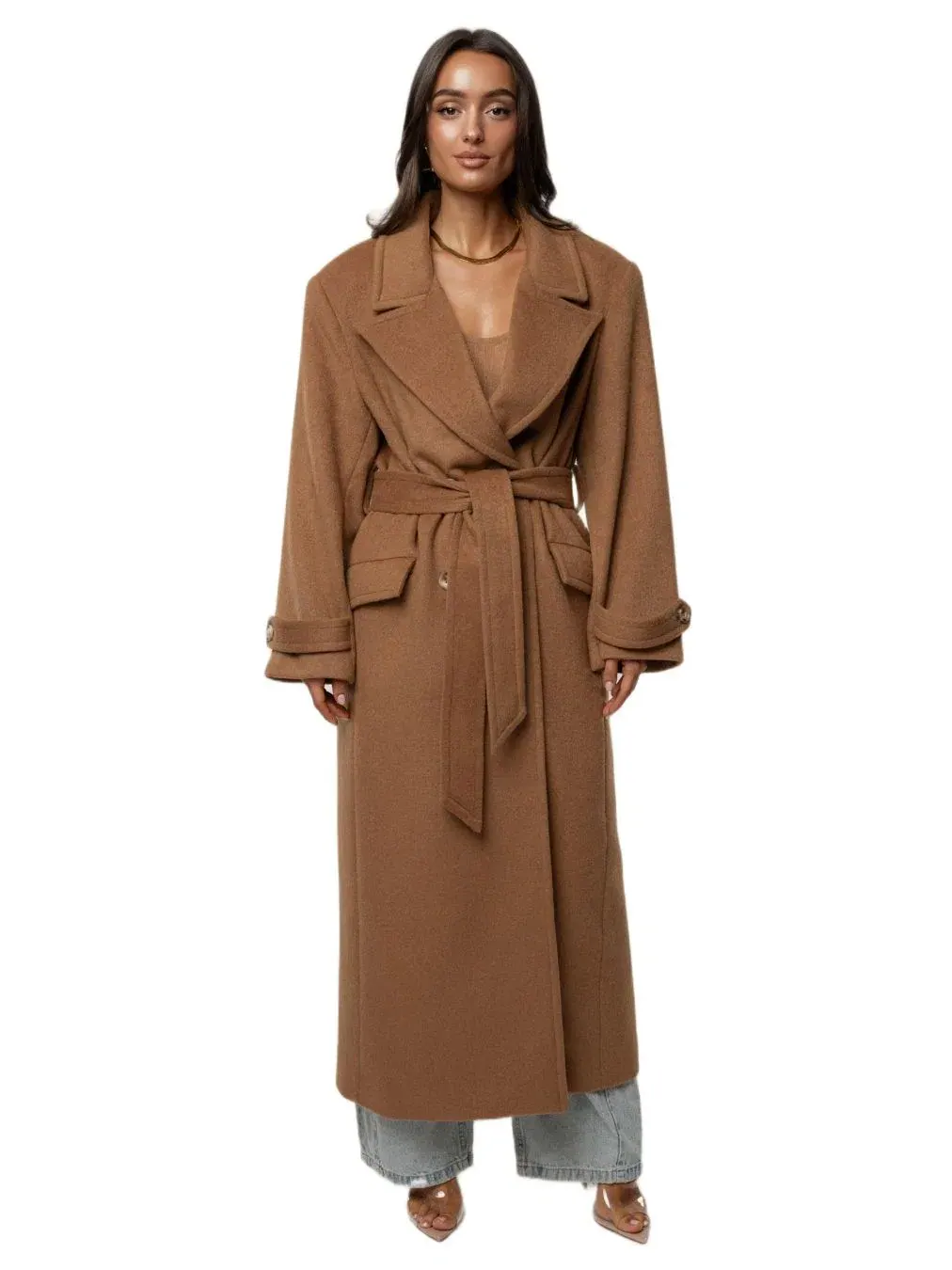 Пальто-тренч длинное с поясом Empire Longline Coat JLUXLABEL — изображение 2 из 9, коричневый