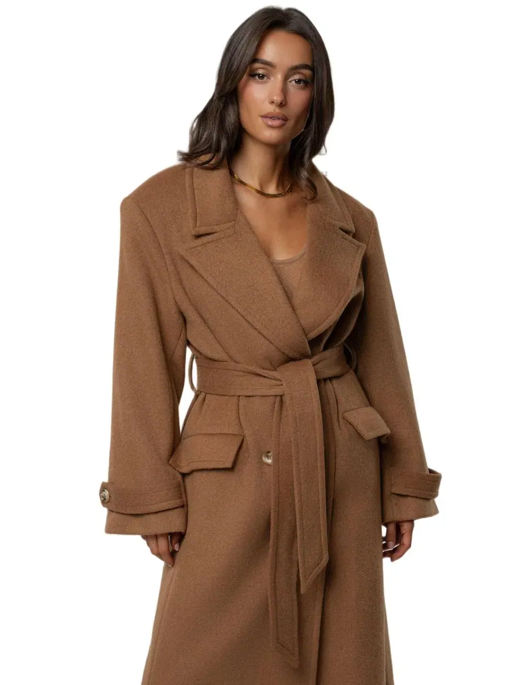 Пальто-тренч длинное с поясом Empire Longline Coat JLUXLABEL — изображение 3 из 9, коричневый