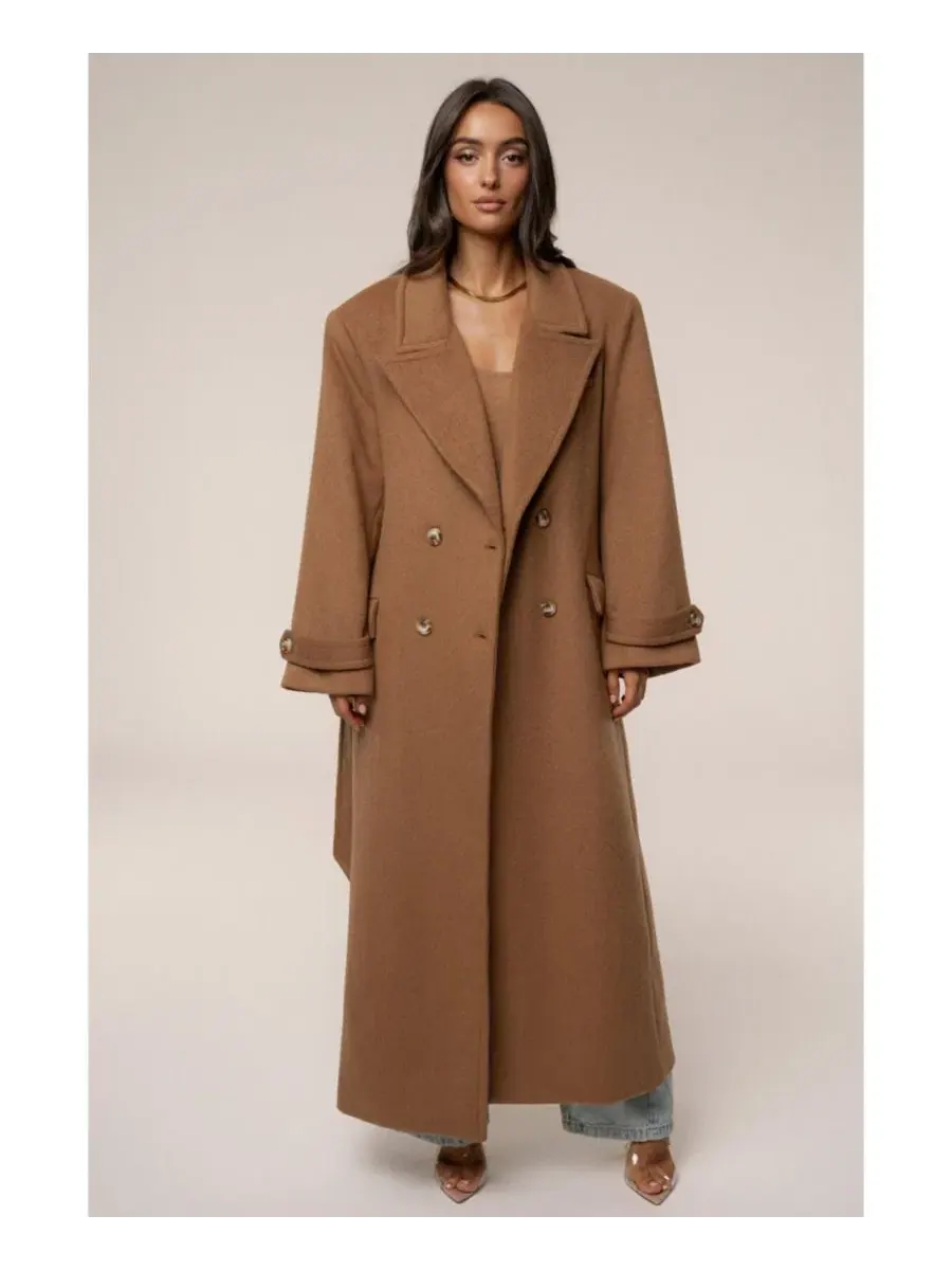 Пальто-тренч длинное с поясом Empire Longline Coat JLUXLABEL — изображение 5 из 9, коричневый