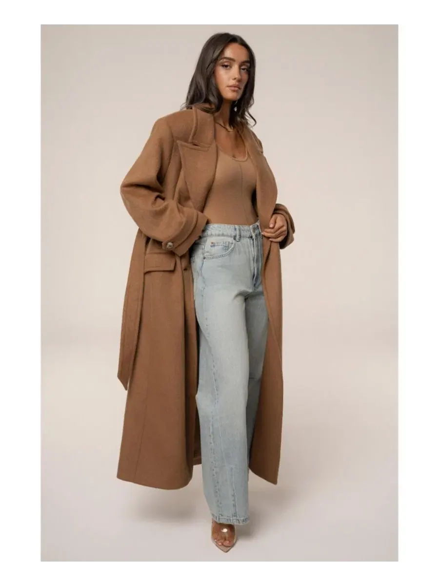Пальто-тренч длинное с поясом Empire Longline Coat JLUXLABEL — изображение 7 из 9, коричневый
