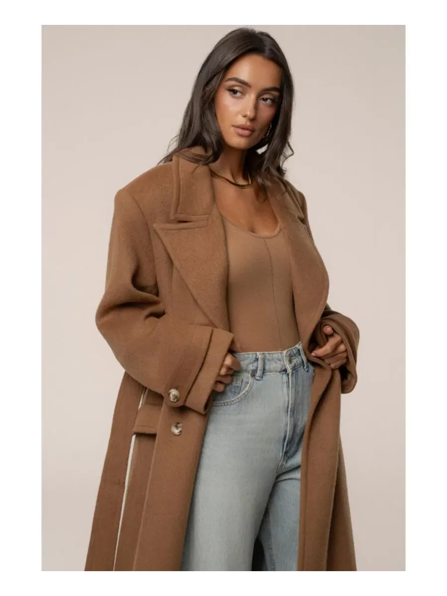 Пальто-тренч длинное с поясом Empire Longline Coat JLUXLABEL — изображение 8 из 9, коричневый