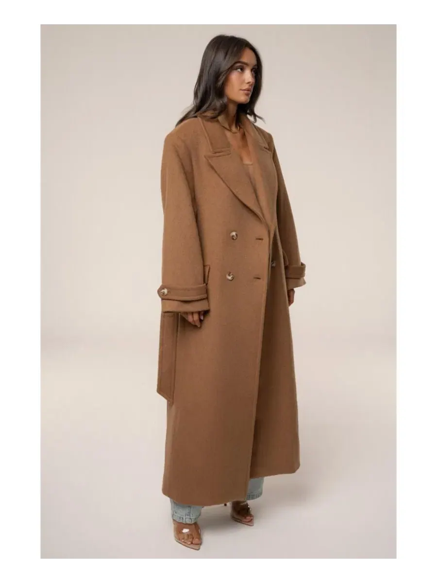 Пальто-тренч длинное с поясом Empire Longline Coat JLUXLABEL — изображение 9 из 9, коричневый