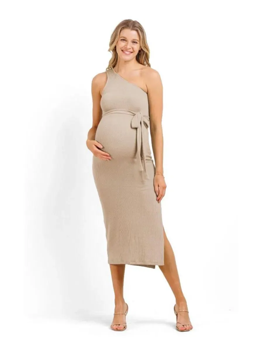 Платье для беременных с одним плечом в рубчик, модель One Shoulder Hello Miz