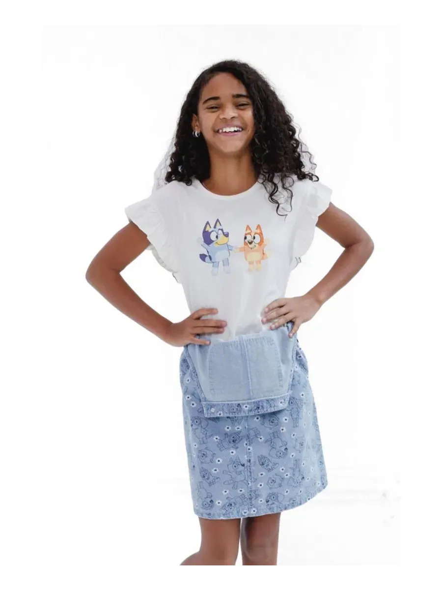 Комплект из футболки и джинсового платья-сарафана Bluey Bluey Bingo Denim Blue — изображение 3 из 3, джинсовый синий синий