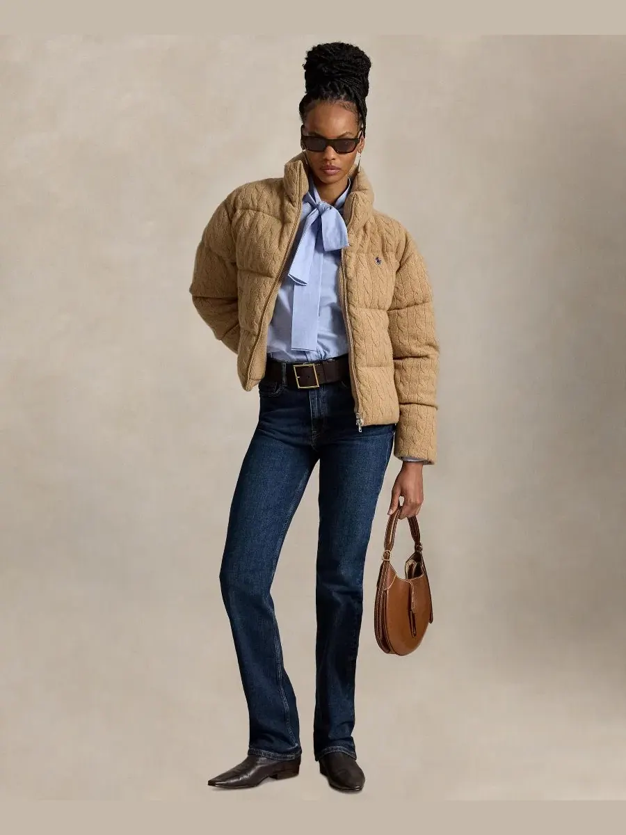 Пуховик с воротником-стойкой с вышитым пони Polo Ralph Lauren, Collection Camel Melange — изображение 2 из 5