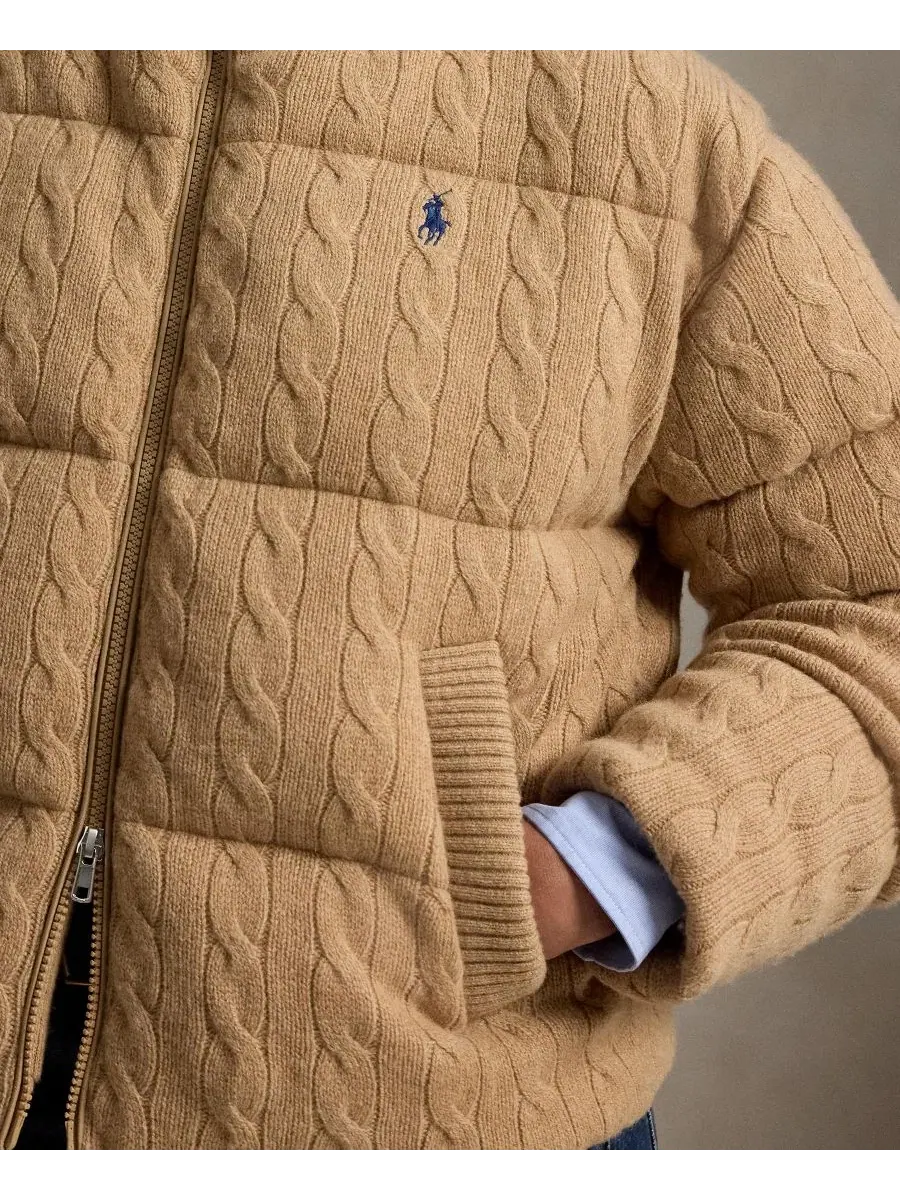 Пуховик с воротником-стойкой с вышитым пони Polo Ralph Lauren, Collection Camel Melange — изображение 3 из 5