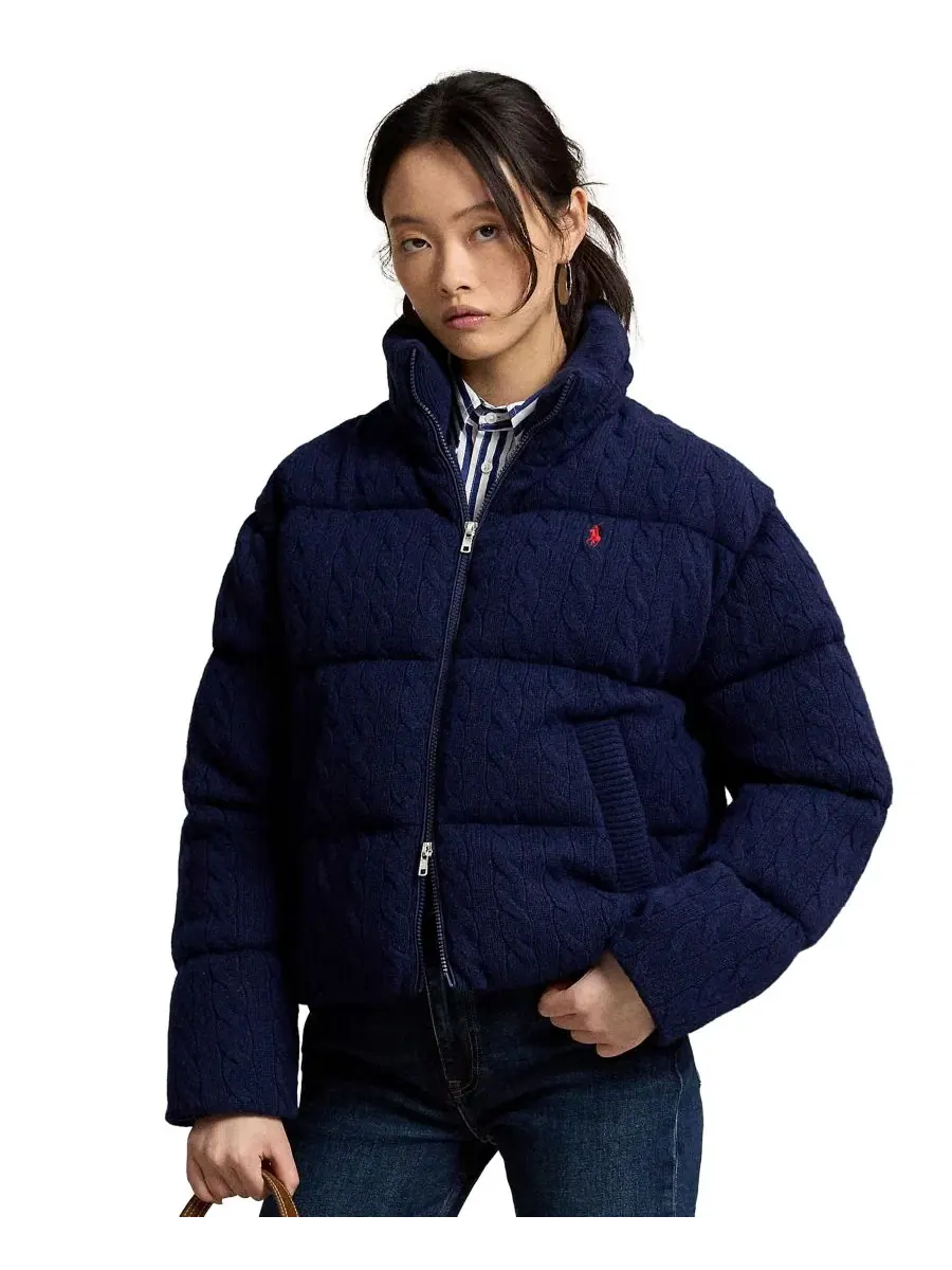 Куртка-пуховик с воротником-стойкой, модель Mock-Neck Puffer Jacket Polo Ralph Lauren — изображение 1 из 7, темно-синий