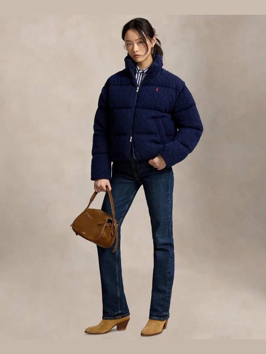 Куртка-пуховик с воротником-стойкой, модель Mock-Neck Puffer Jacket Polo Ralph Lauren — изображение 2 из 7, темно-синий