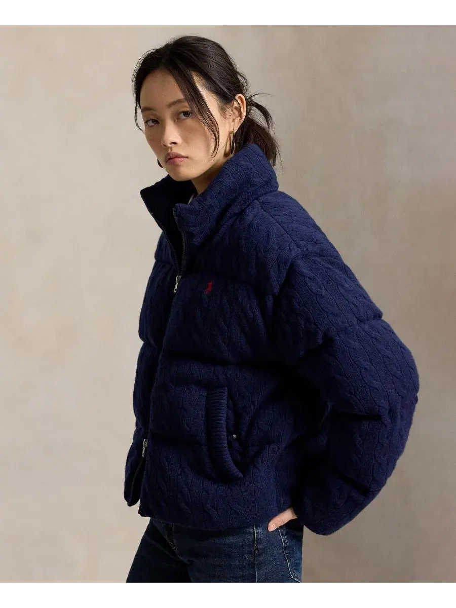 Куртка-пуховик с воротником-стойкой, модель Mock-Neck Puffer Jacket Polo Ralph Lauren — изображение 3 из 7, темно-синий