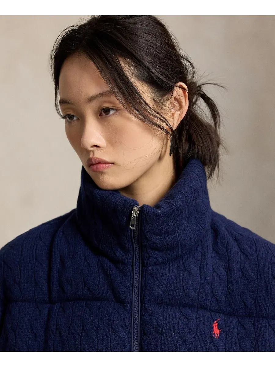 Куртка-пуховик с воротником-стойкой, модель Mock-Neck Puffer Jacket Polo Ralph Lauren — изображение 4 из 7, темно-синий